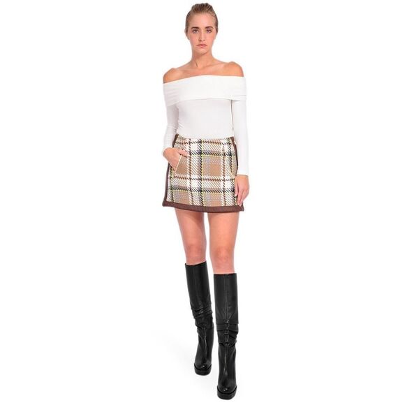 NWT -Le Superbe Quant Mini Skirt in London Brown Plaid - Picture 4 of 10